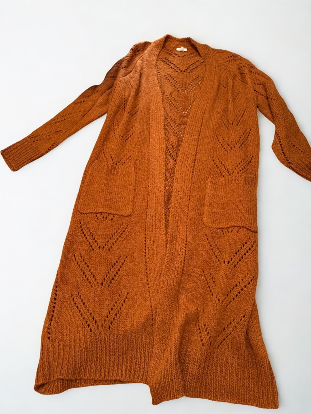 ana A New Approach XXL Rust Open Knit Long Duster Cardigan